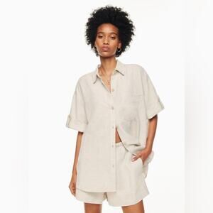Aritzia Wilfred Era Linen Short Sleeve Shirt WHITE